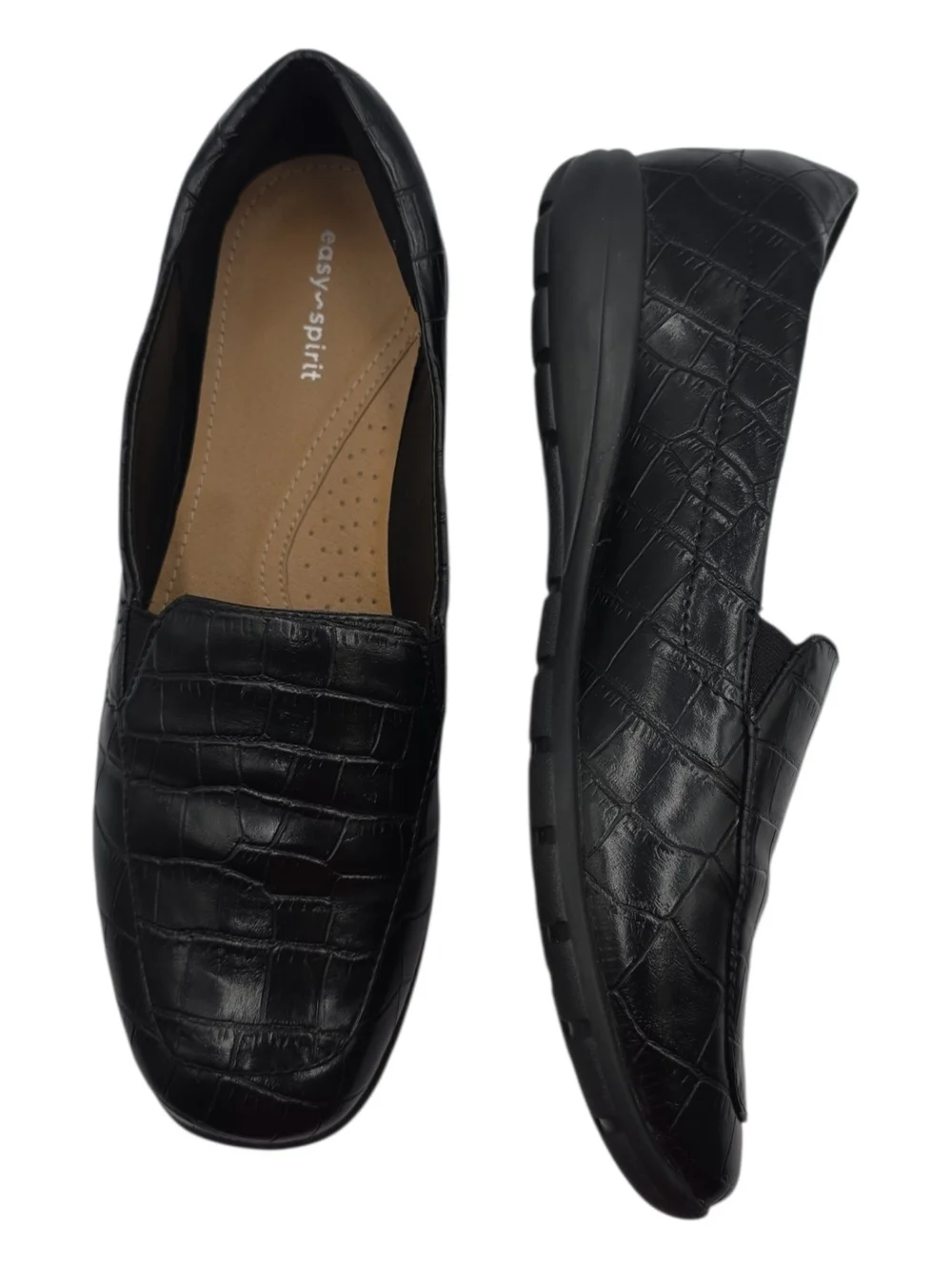Easy Spirit Women’s Black Croc-Embossed Slip-On  Loafers Size 10M